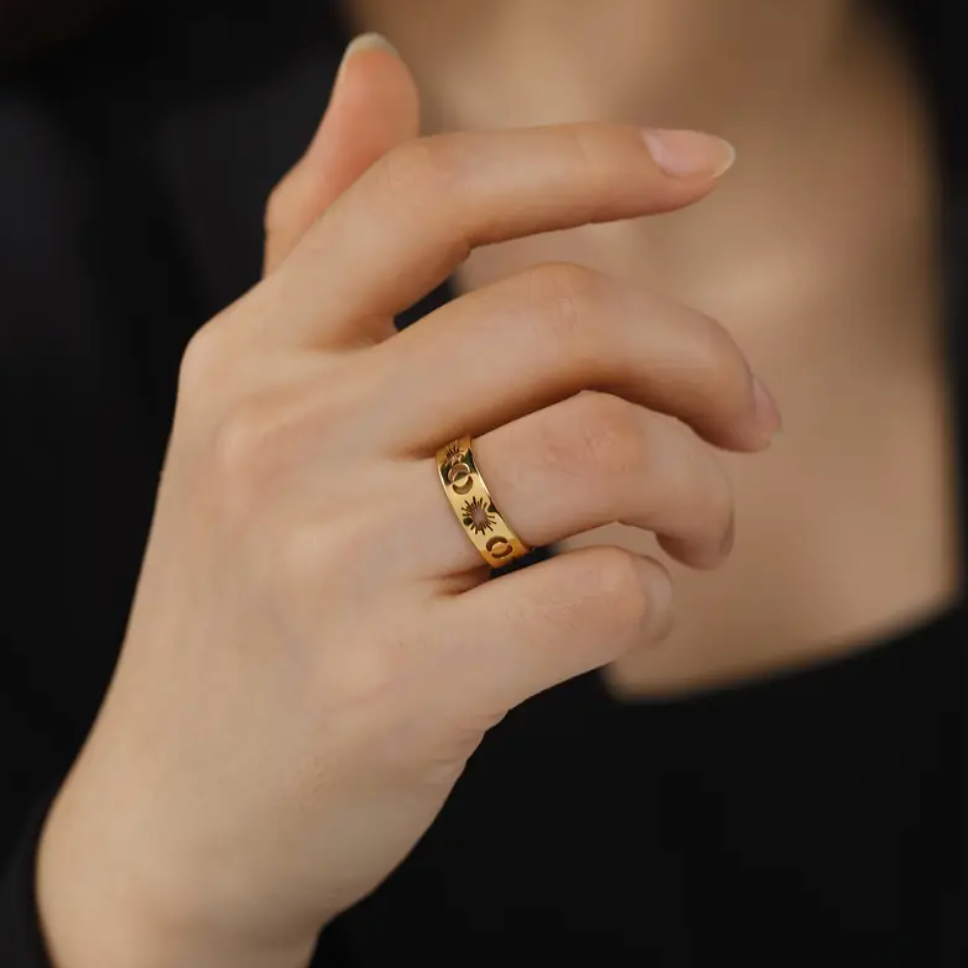Stainless Steel Celestial Ring Band
