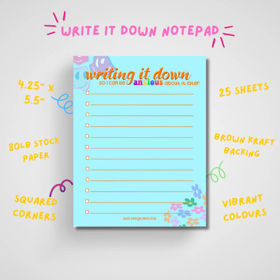 Write it down | anxious | Notepad | Stationery | Journal |Bullet journaling| Mental Health