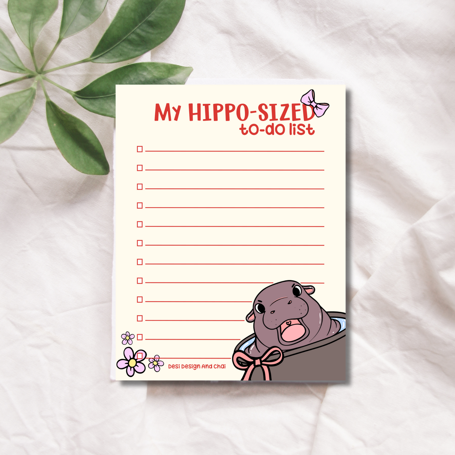 Hippo sized to do list - Moo Deng notepad