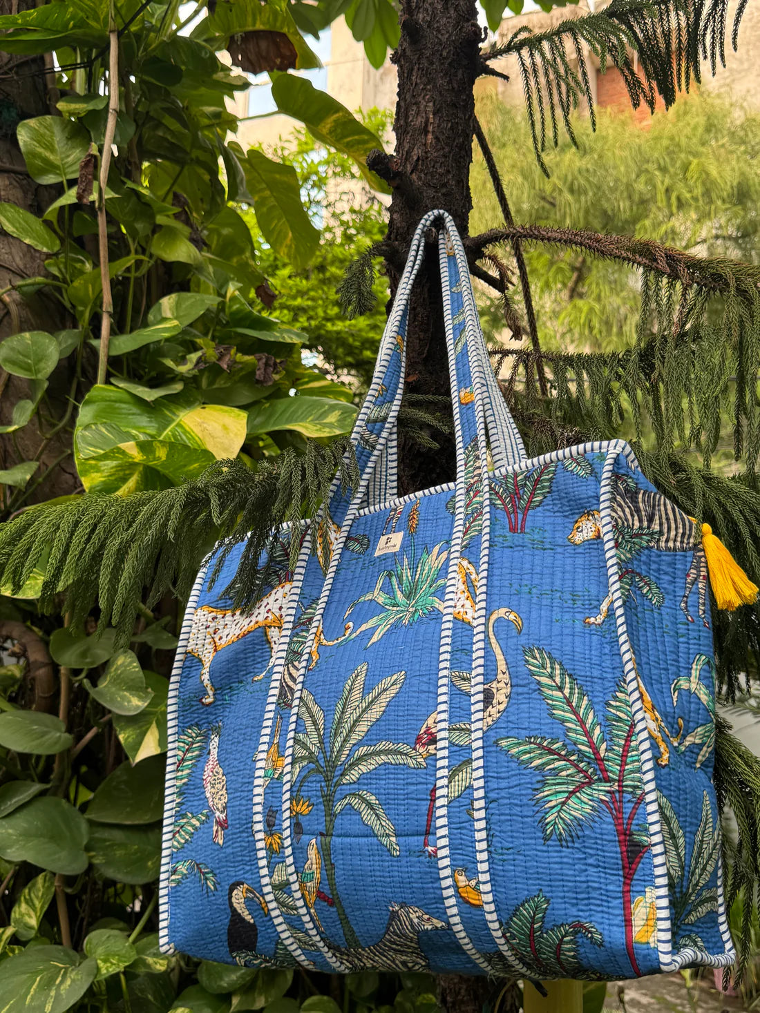 Handmade, blockprinted Quilted tote bags