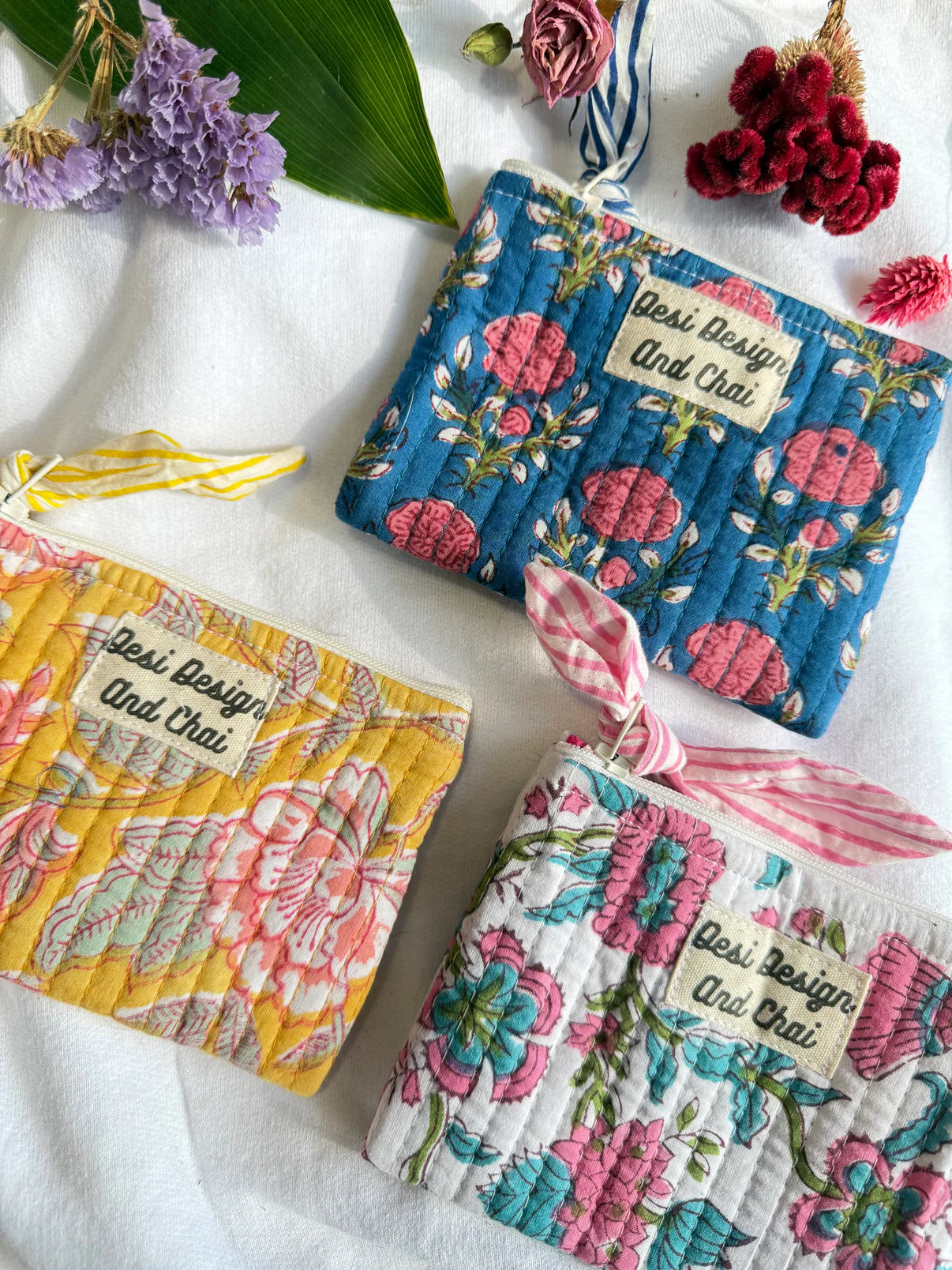Handmade, blockprinted Quilted coin purses - Random