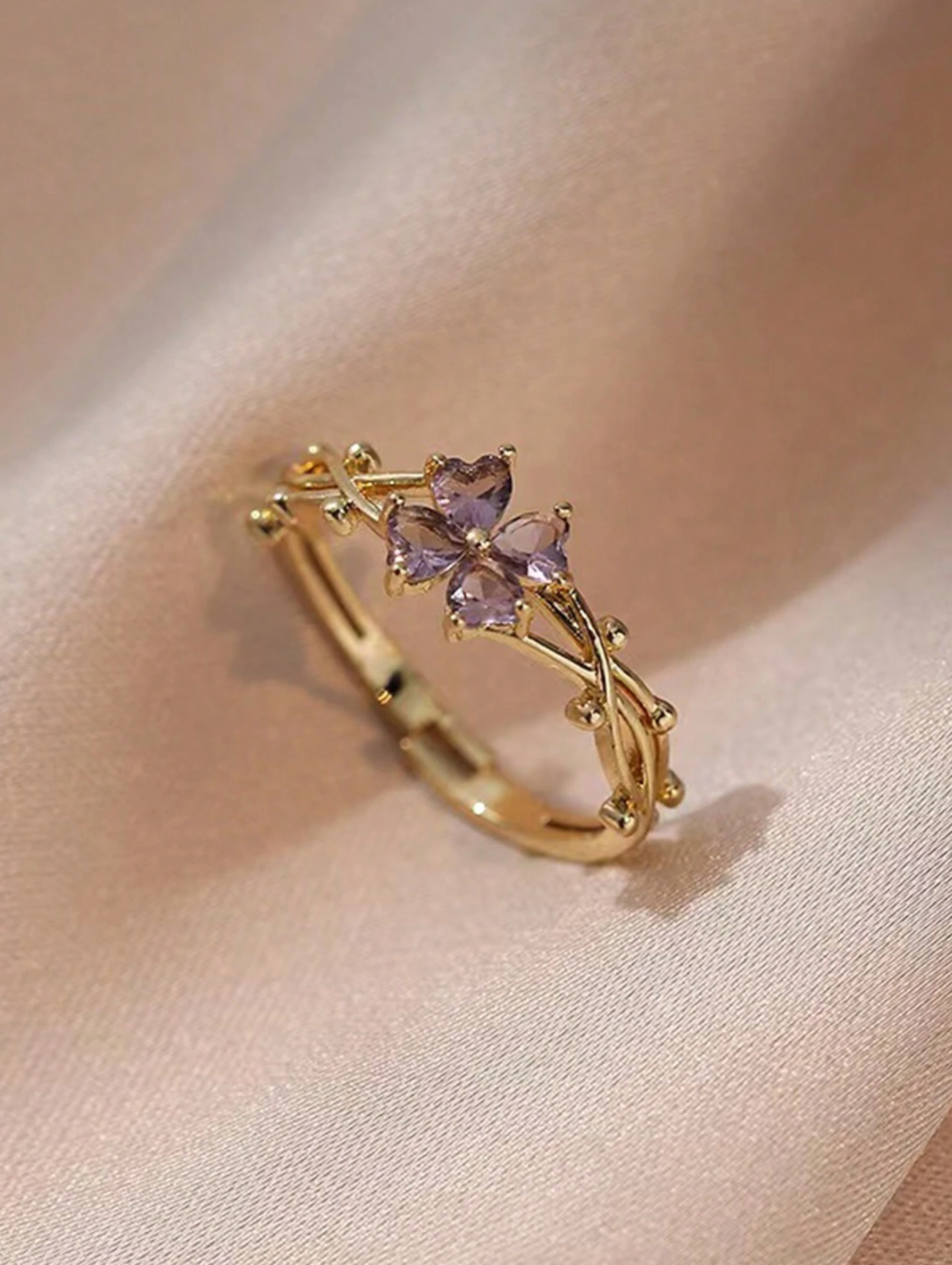 Adjustable stainless stell gold Gem ring - rhinestones