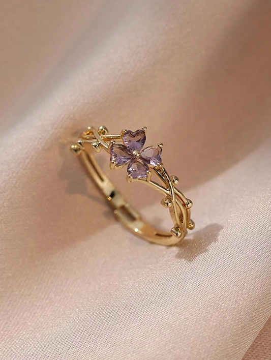 Adjustable stainless stell gold Gem ring - rhinestones