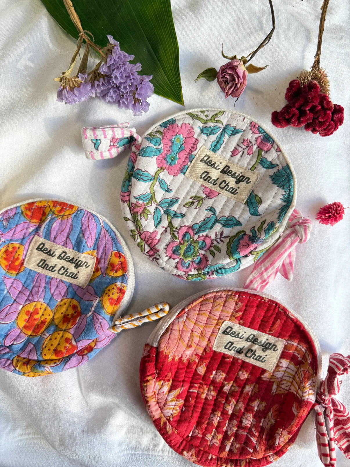 Handmade, blockprinted Quilted coin purses - Random