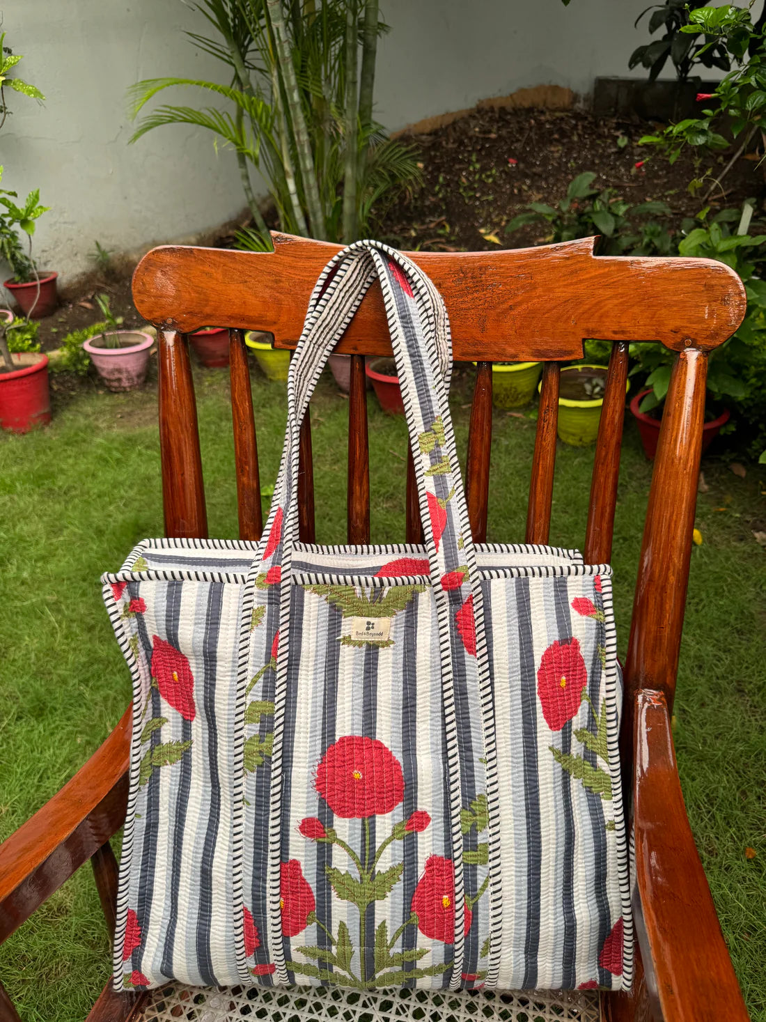 Handmade, blockprinted Quilted tote bags
